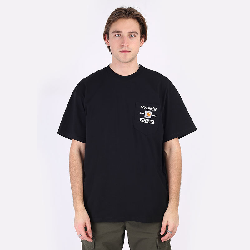 мужская черная футболка Carhartt WIP S/S Scramble Pocket T-Shirt I029983-black/white - цена, описание, фото 3